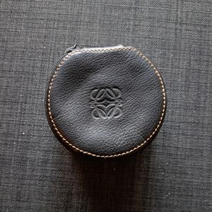 LOEWE black vintage anagram round leather travel jewelry case